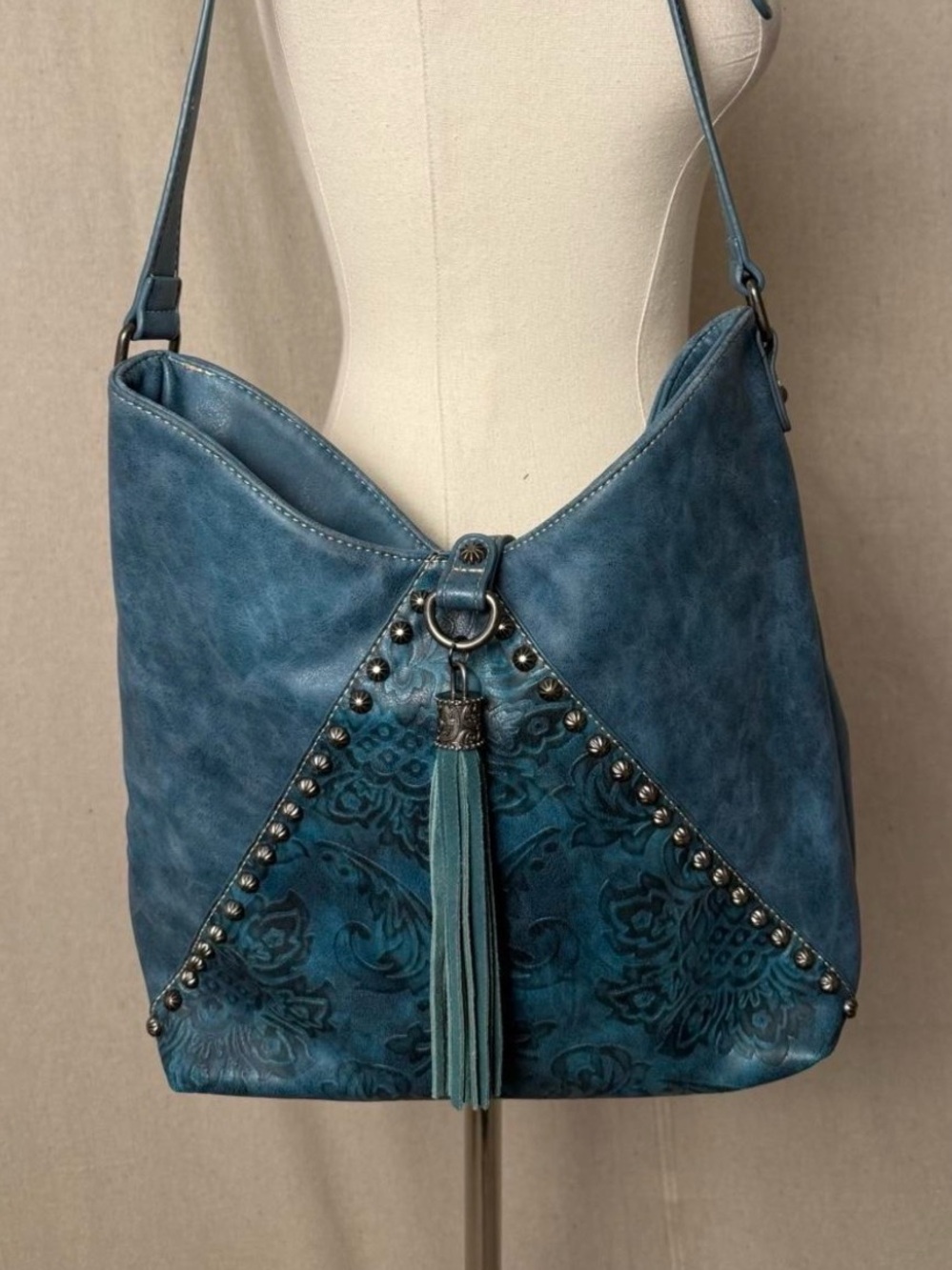 Montana west blue western tassel shoulder cross body bag boho cow girl festival